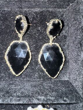 EUC - Kendra Scott - Gold-Trim Faux Onyx Drop Earrings